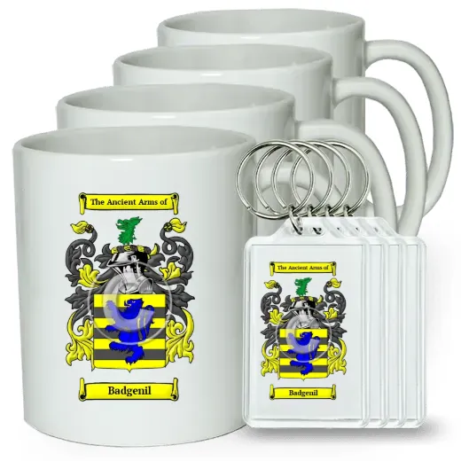 Badgenil Set of 4 Coffee Mugs and Keychains