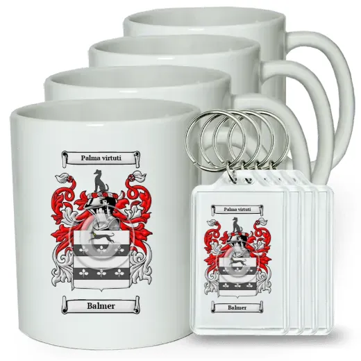 Balmer Set of 4 Coffee Mugs and Keychains