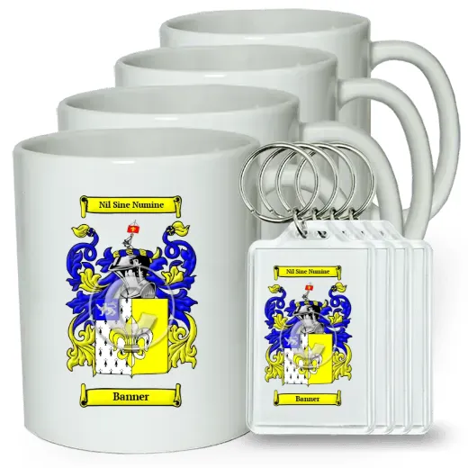 Banner Set of 4 Coffee Mugs and Keychains