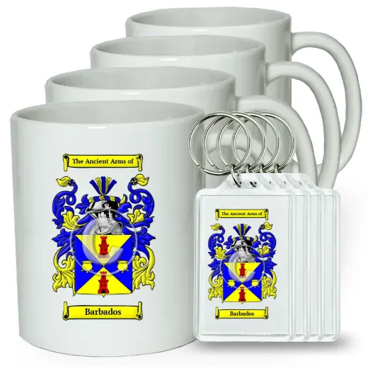 Barbados Set of 4 Coffee Mugs and Keychains