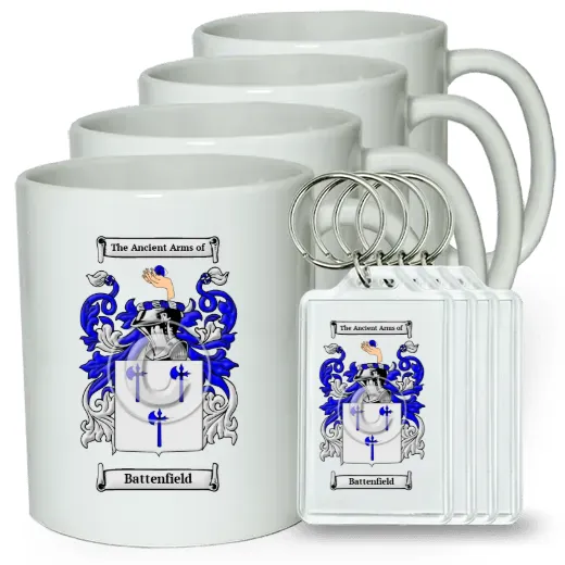 Battenfield Set of 4 Coffee Mugs and Keychains