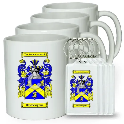 Bawdewynne Set of 4 Coffee Mugs and Keychains