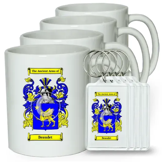 Beaudet Set of 4 Coffee Mugs and Keychains