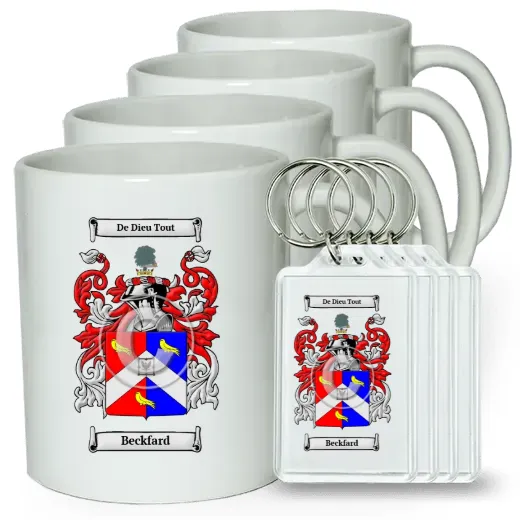 Beckfard Set of 4 Coffee Mugs and Keychains