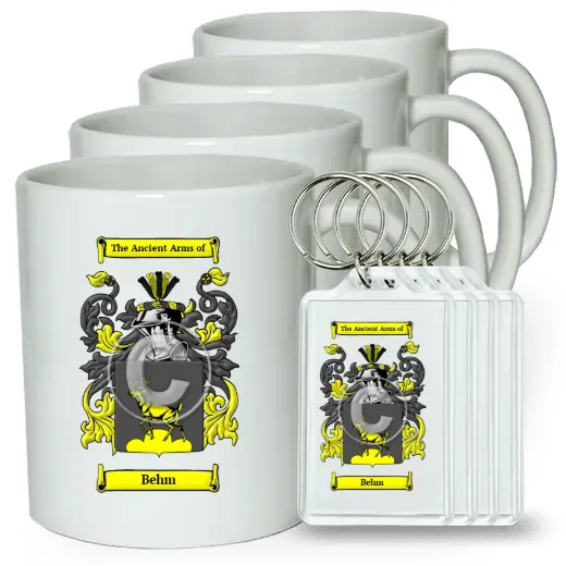 Behm Set of 4 Coffee Mugs and Keychains