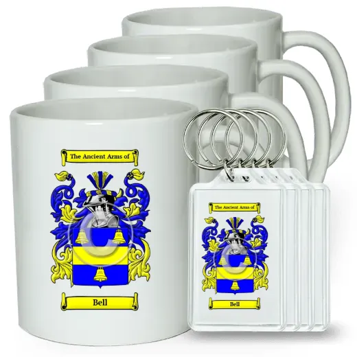 Bell Set of 4 Coffee Mugs and Keychains