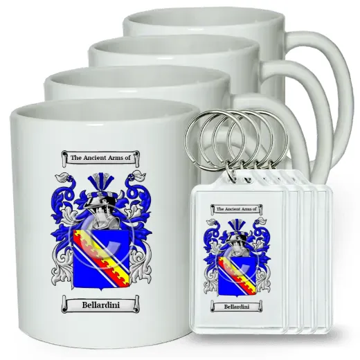 Bellardini Set of 4 Coffee Mugs and Keychains