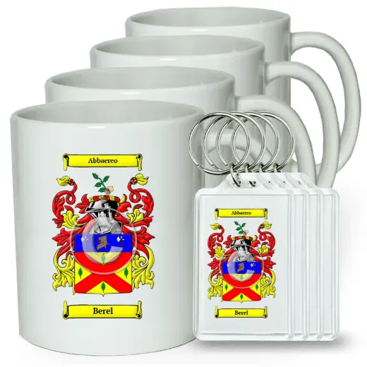 Berel Set of 4 Coffee Mugs and Keychains