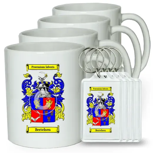 Bertelsen Set of 4 Coffee Mugs and Keychains