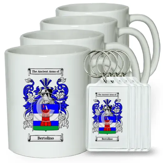 Bertolino Set of 4 Coffee Mugs and Keychains