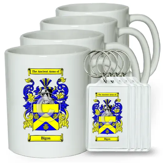 Bigos Set of 4 Coffee Mugs and Keychains
