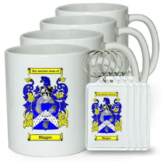 Blagger Set of 4 Coffee Mugs and Keychains