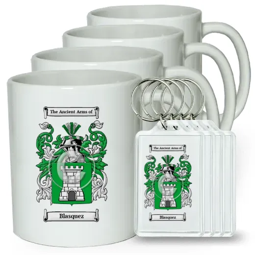 Blasquez Set of 4 Coffee Mugs and Keychains
