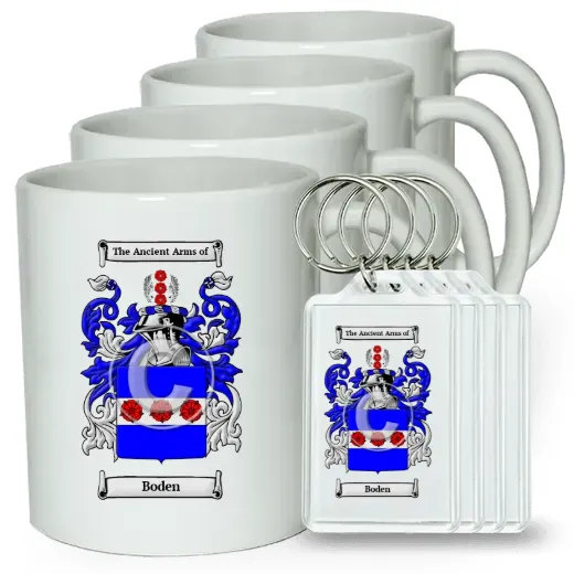 Boden Set of 4 Coffee Mugs and Keychains