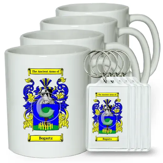 Bogartz Set of 4 Coffee Mugs and Keychains