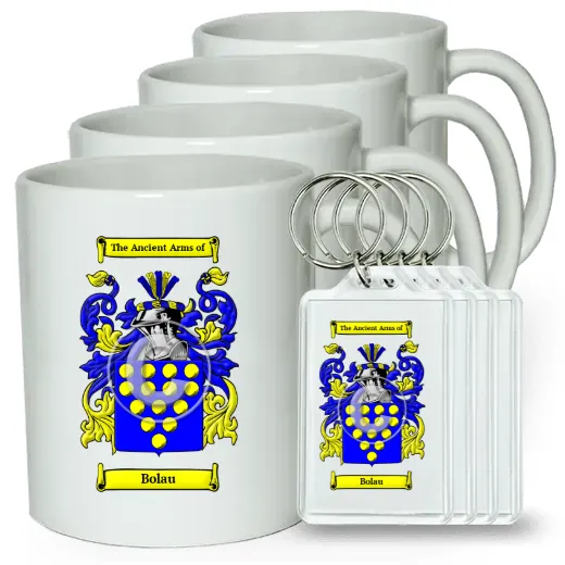 Bolau Set of 4 Coffee Mugs and Keychains