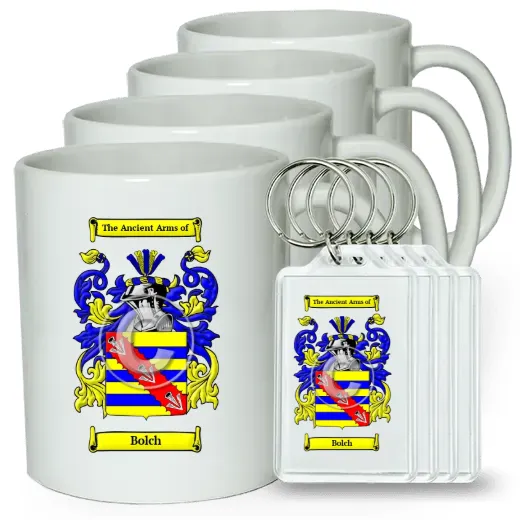 Bolch Set of 4 Coffee Mugs and Keychains