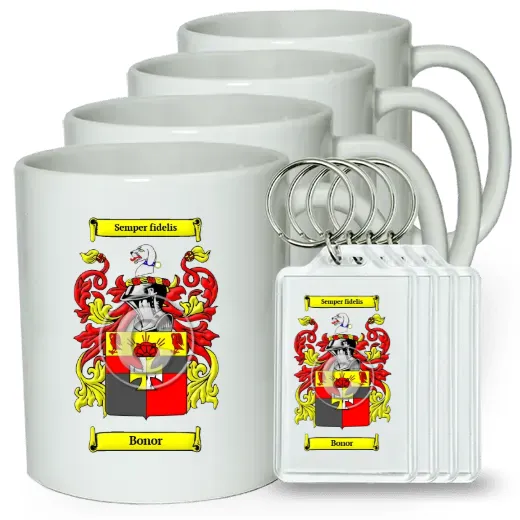Bonor Set of 4 Coffee Mugs and Keychains