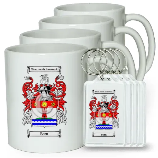 Born Set of 4 Coffee Mugs and Keychains