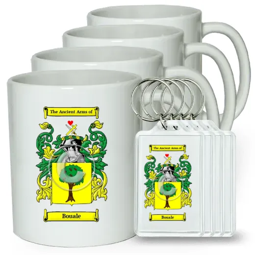 Bouale Set of 4 Coffee Mugs and Keychains