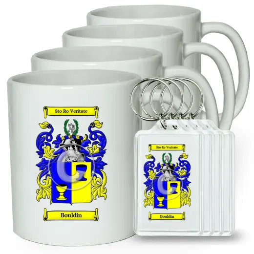 Bouldin Set of 4 Coffee Mugs and Keychains