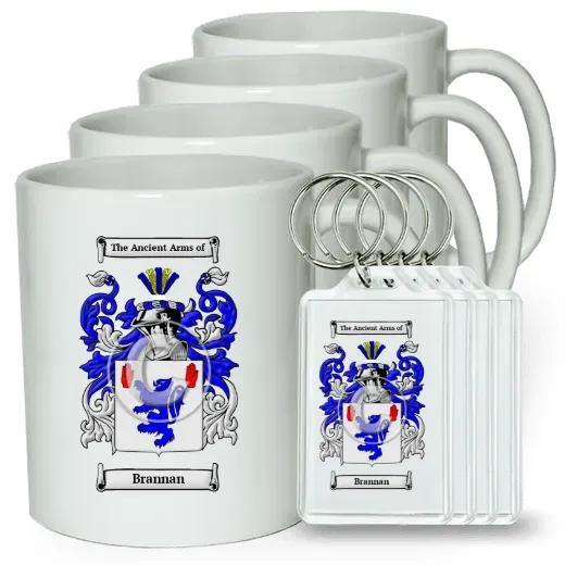 Brannan Set of 4 Coffee Mugs and Keychains