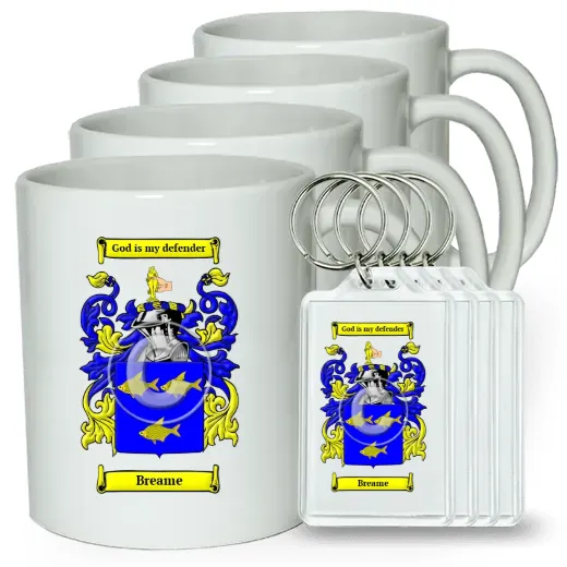 Breame Set of 4 Coffee Mugs and Keychains