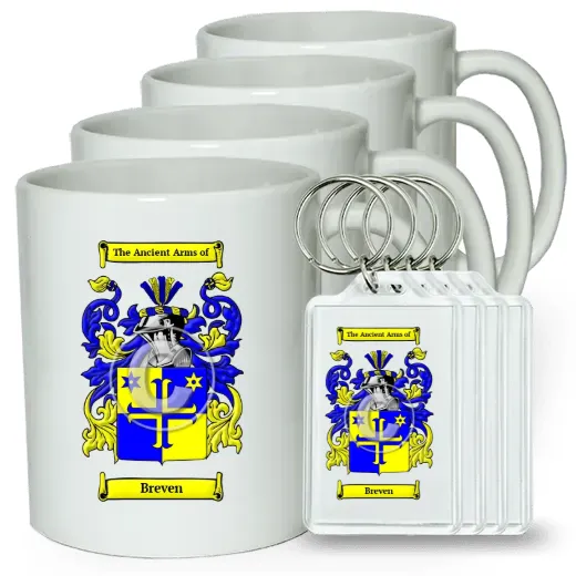 Breven Set of 4 Coffee Mugs and Keychains