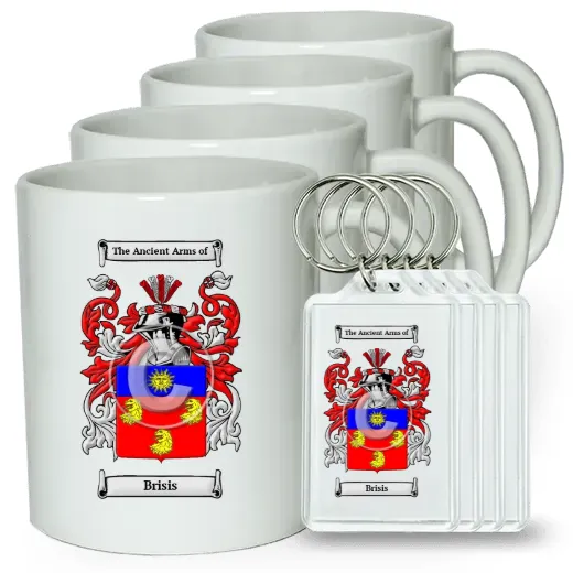 Brisis Set of 4 Coffee Mugs and Keychains