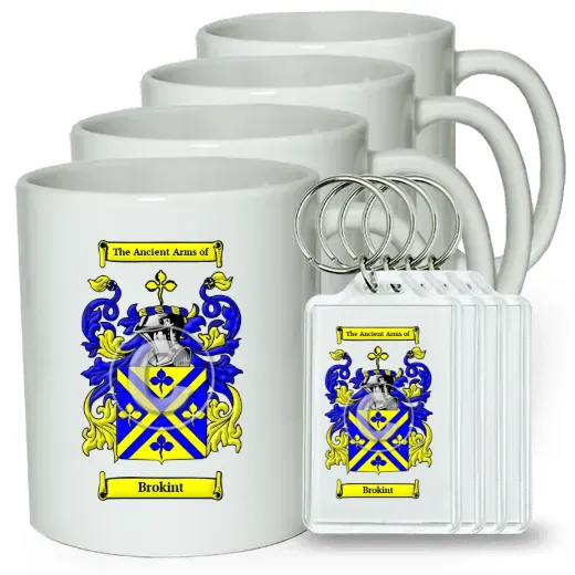 Brokint Set of 4 Coffee Mugs and Keychains