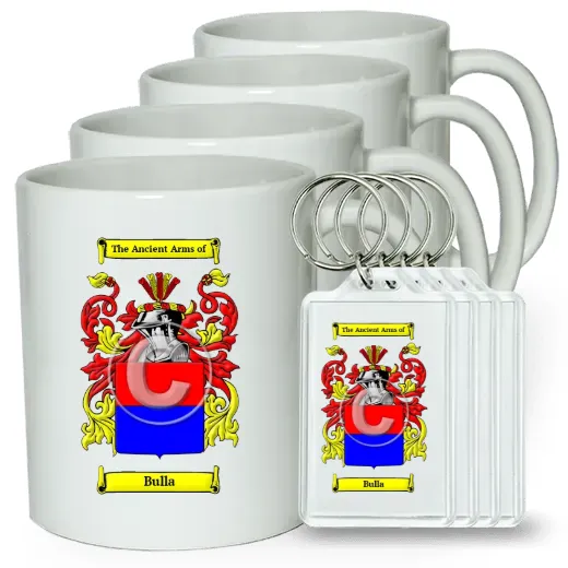 Bulla Set of 4 Coffee Mugs and Keychains
