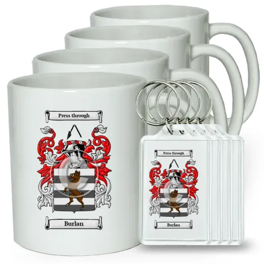Burlan Set of 4 Coffee Mugs and Keychains
