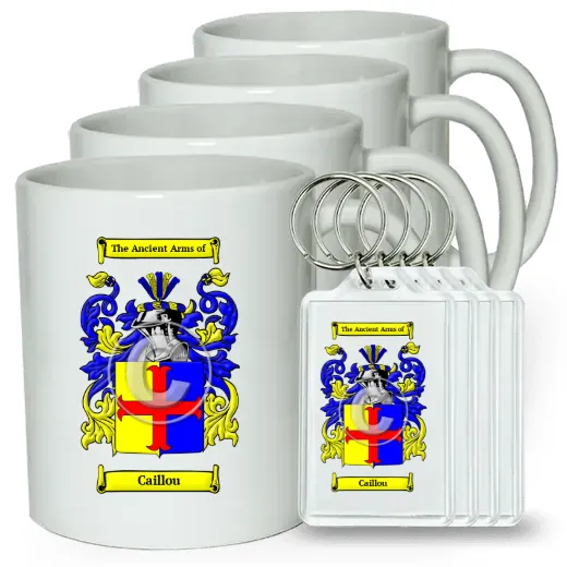 Caillou Set of 4 Coffee Mugs and Keychains