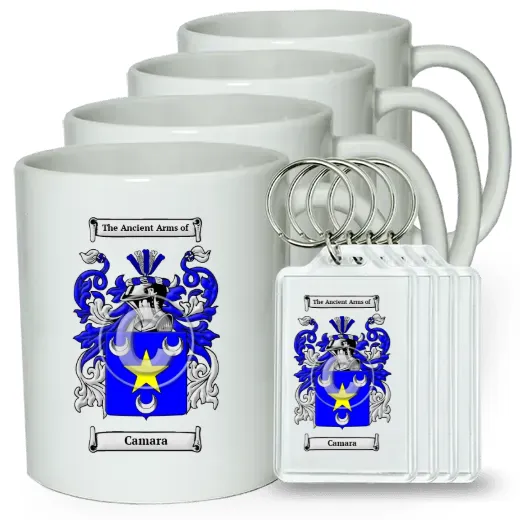 Camara Set of 4 Coffee Mugs and Keychains