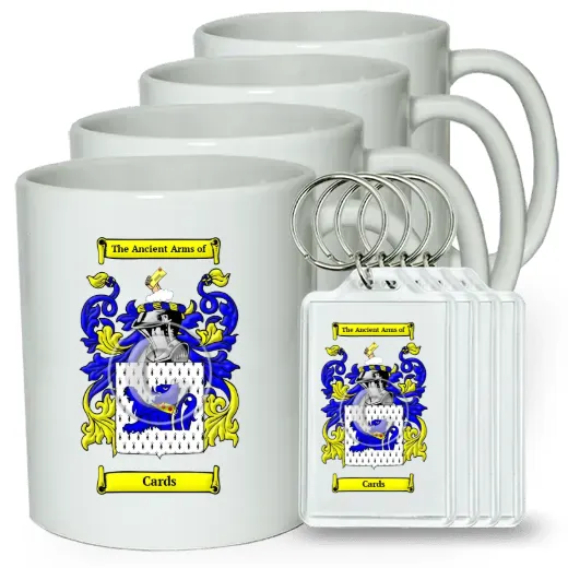 Cards Set of 4 Coffee Mugs and Keychains