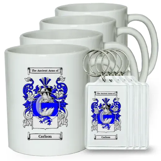 Carlson Set of 4 Coffee Mugs and Keychains