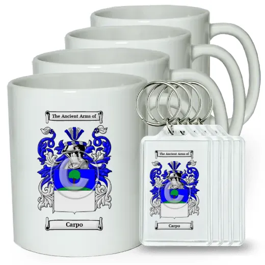 Carpo Set of 4 Coffee Mugs and Keychains