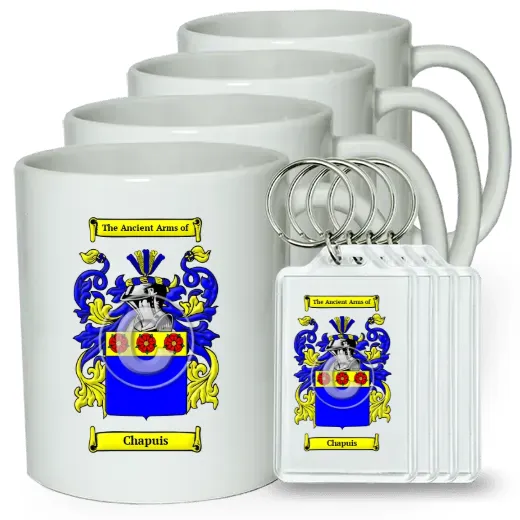 Chapuis Set of 4 Coffee Mugs and Keychains