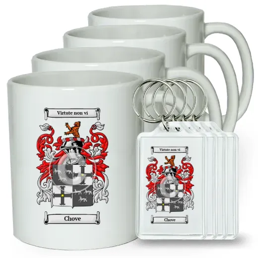 Chove Set of 4 Coffee Mugs and Keychains