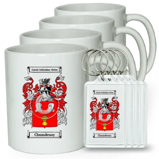 Chumdenay Set of 4 Coffee Mugs and Keychains