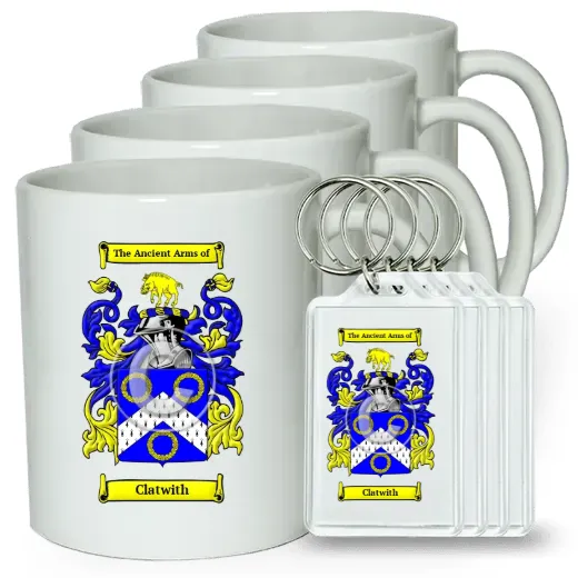 Clatwith Set of 4 Coffee Mugs and Keychains