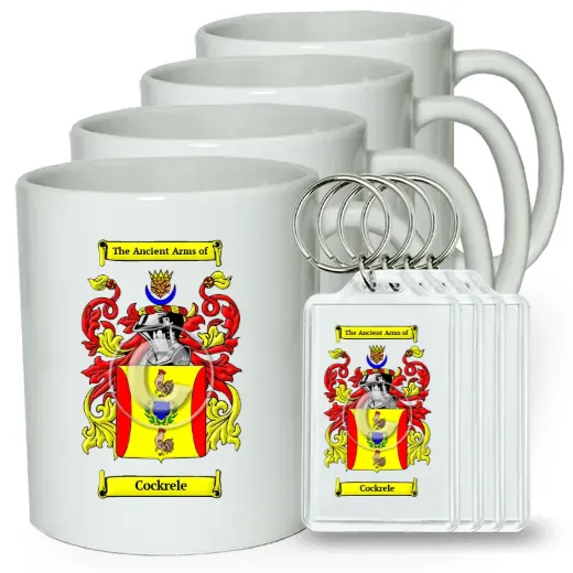 Cockrele Set of 4 Coffee Mugs and Keychains