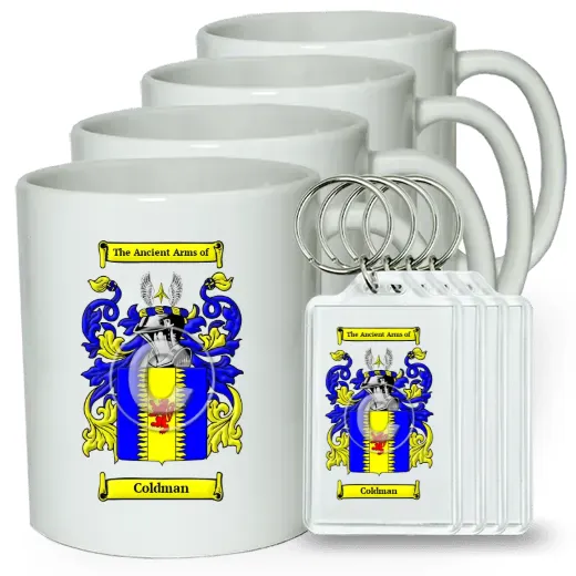 Coldman Set of 4 Coffee Mugs and Keychains