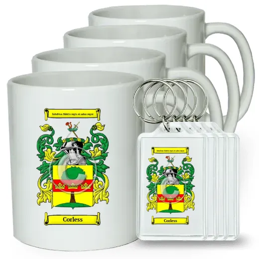 Corless Set of 4 Coffee Mugs and Keychains