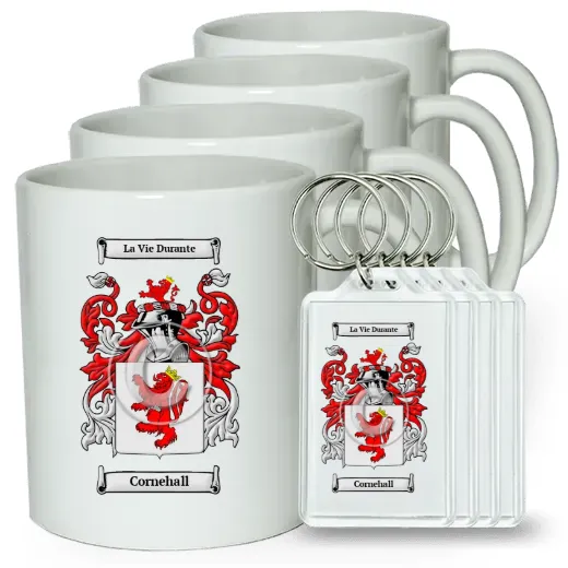 Cornehall Set of 4 Coffee Mugs and Keychains