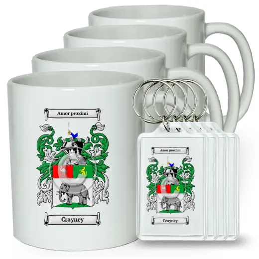 Crayney Set of 4 Coffee Mugs and Keychains