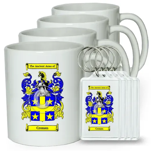 Cronan Set of 4 Coffee Mugs and Keychains