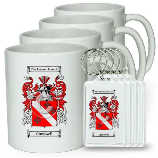 Crosswell Set of 4 Coffee Mugs and Keychains