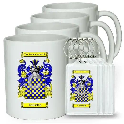 Cruisette Set of 4 Coffee Mugs and Keychains