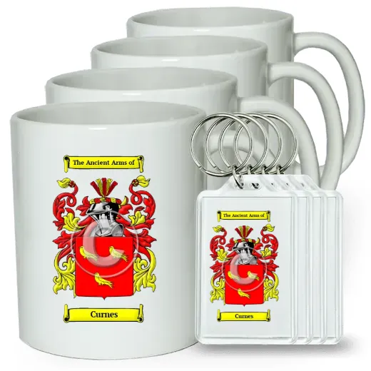 Curnes Set of 4 Coffee Mugs and Keychains